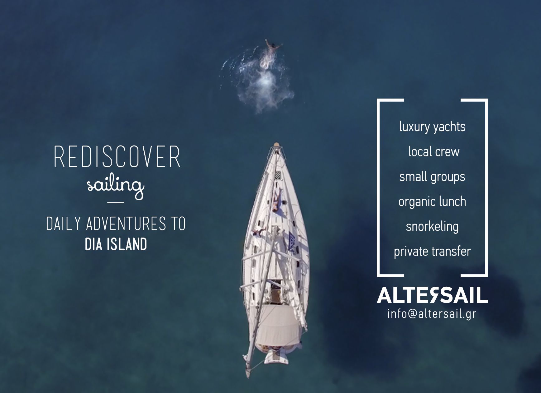 Discover the beauty of the sea with Altersail,
The ultimate sailing experience to Dia i