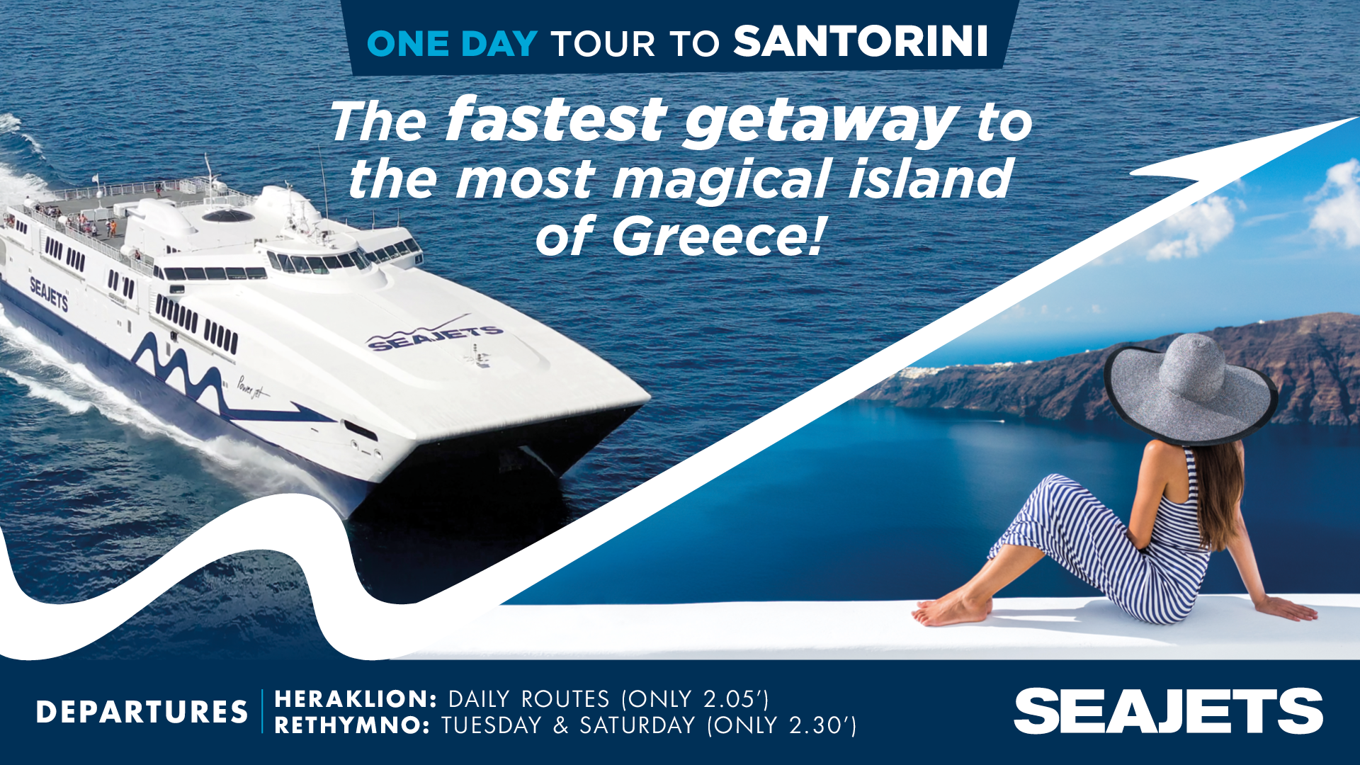 A one-day tour from Crete to Santorini that you will never forget.
Explore the stunning