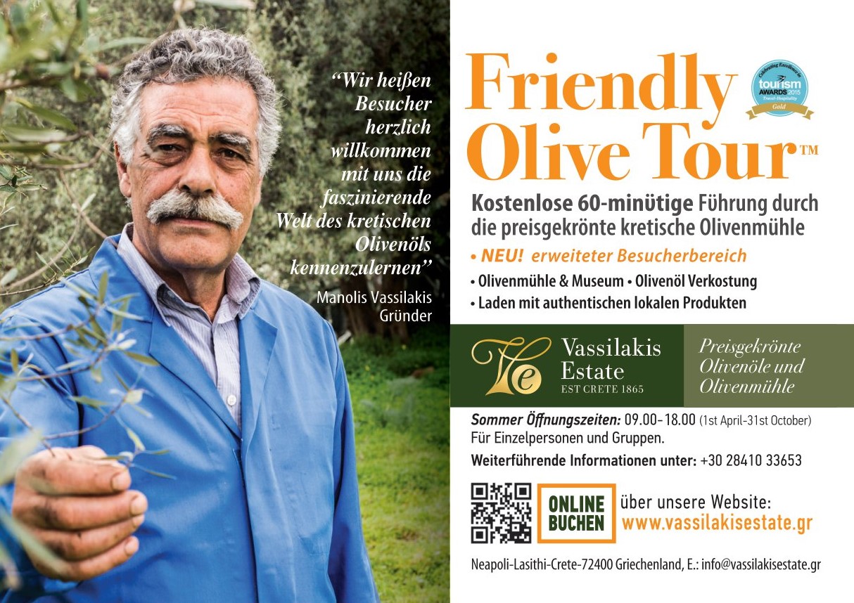 Discover the secrets of olive oil at Vasilakis estate.
See how olive oil is produced an